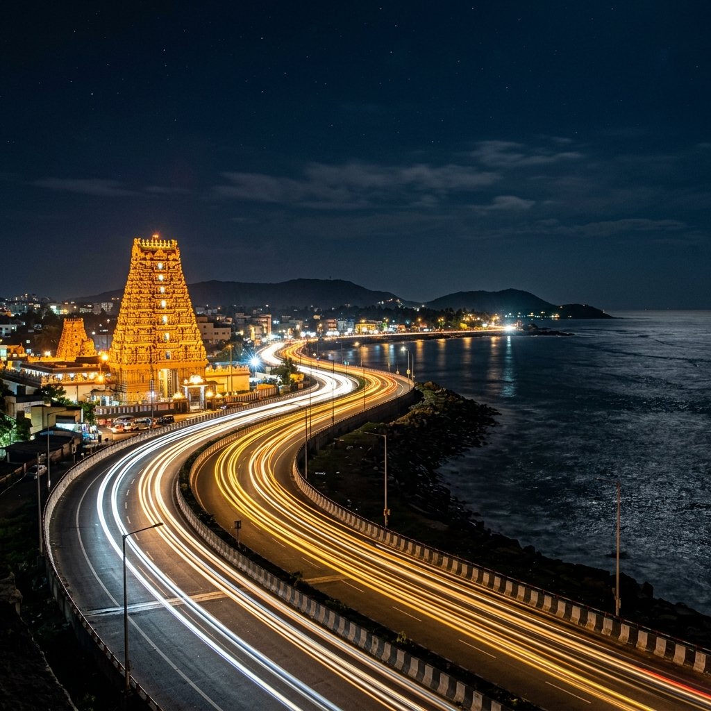 Coastal Highway & Temple Night View
